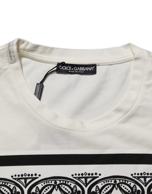 Dolce & Gabbana Weißes T-Shirt mit Bandana-Print und Rundhalsausschnitt aus Baumwolle