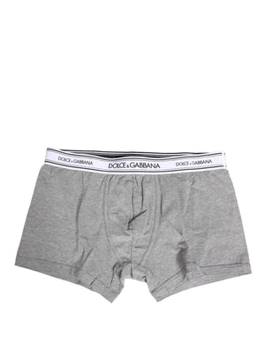 Dolce & Gabbana Graue Herren-Boxershorts aus Baumwolle mit Logo-Bund