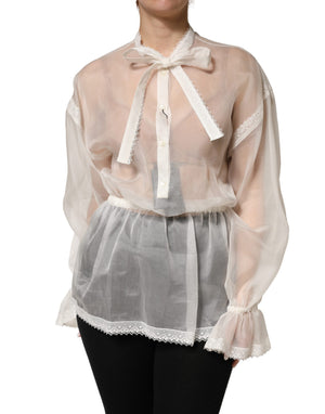 Dolce & Gabbana Weiße Seiden-Baumwoll-Bluse mit Ascot-Kragen
