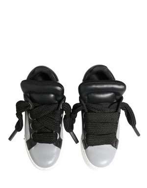 Dolce & Gabbana Graue Leder Low-Top-Sneaker mit Schnürung