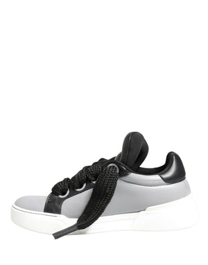 Dolce & Gabbana Graue Leder Low-Top-Sneaker mit Schnürung