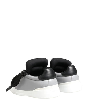Dolce & Gabbana Graue Leder Low-Top-Sneaker mit Schnürung