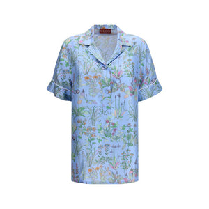Gucci Blaues Hemd mit Seidenmuster