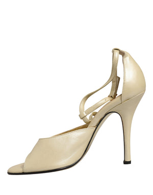 Dolce & Gabbana Beige Leder Stiletto Heels Sandalen Schuhe