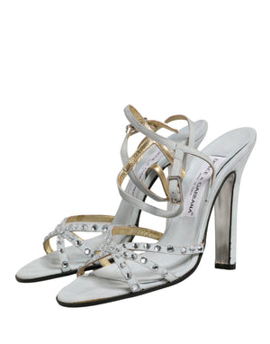 Dolce & Gabbana Weiße Sandalen mit Strass und hohem Absatz