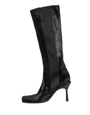 Dolce & Gabbana Schwarze kniehohe Stiefel aus Wildleder Schuhe