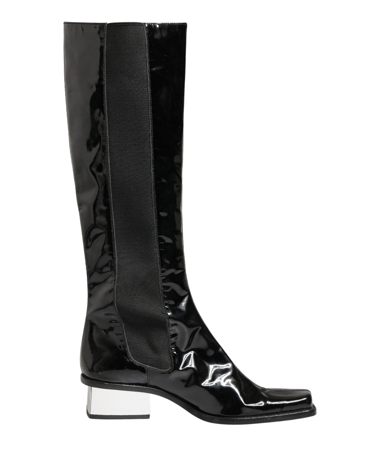 Dolce & Gabbana Schwarze Lackleder Kniehohe Stiefel Schuhe