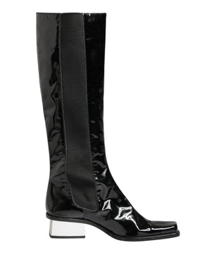 Dolce & Gabbana Schwarze Lackleder Kniehohe Stiefel Schuhe
