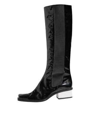 Dolce & Gabbana Schwarze Lackleder Kniehohe Stiefel Schuhe