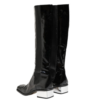 Dolce & Gabbana Schwarze Lackleder Kniehohe Stiefel Schuhe