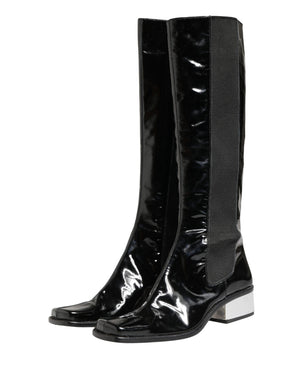 Dolce & Gabbana Schwarze Lackleder Kniehohe Stiefel Schuhe