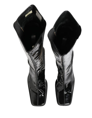 Dolce & Gabbana Schwarze Lackleder Kniehohe Stiefel Schuhe