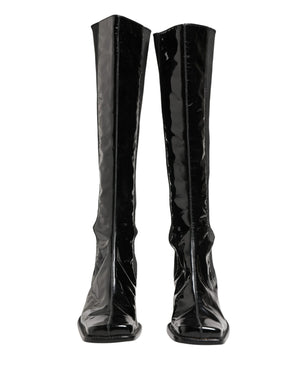 Dolce & Gabbana Schwarze Lackleder Kniehohe Stiefel Schuhe