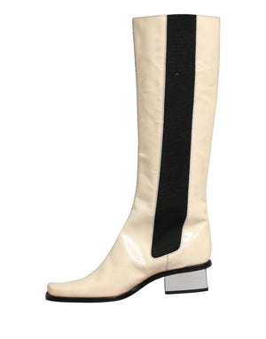 Dolce & Gabbana Kniehohe Stiefel aus weißem und schwarzem Leder