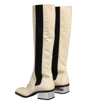 Dolce & Gabbana Kniehohe Stiefel aus weißem und schwarzem Leder