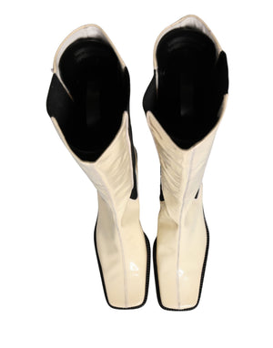 Dolce & Gabbana Kniehohe Stiefel aus weißem und schwarzem Leder