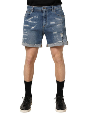 Dolce & Gabbana Blaue Baumwoll-Bermudashorts aus distressed Denim