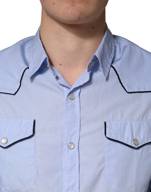 AGLINI Hellblaues Slim Fit Hemd mit Kragen und langen Ärmeln für Freizeit