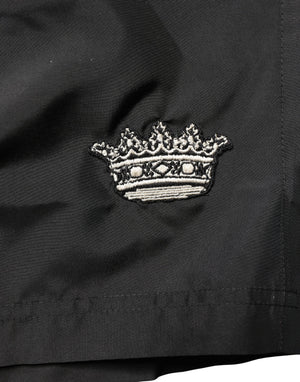 Dolce & Gabbana Schwarze Herren-Badeshorts aus Polyester mit Kordelzug