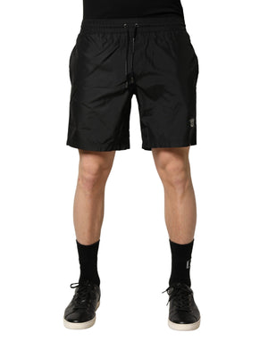 Dolce & Gabbana Schwarze Herren-Badeshorts aus Polyester mit Kordelzug