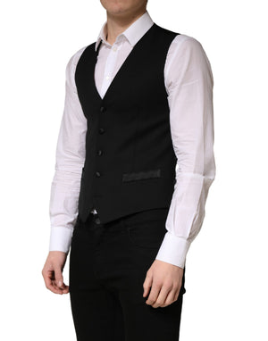 Dolce & Gabbana Schwarzer Woll-Weste für Herren mit Einreiher