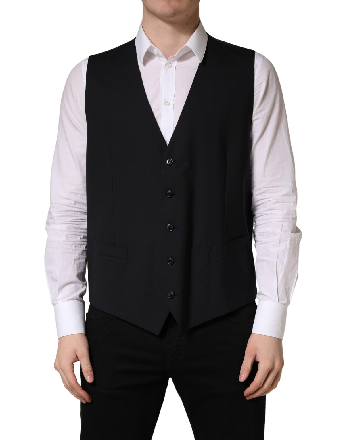 Dolce & Gabbana Schwarze Wollweste mit schmaler Passform
