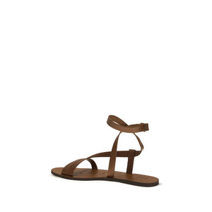 Manebi Braune Kalbsleder Bos Taurus Flache Sandalen