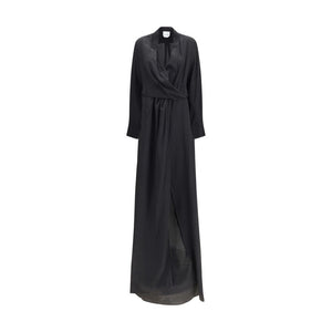 SA SU PHI Schwarzes Seiden-Maxikleid
