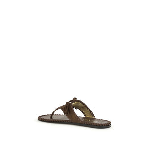 Prada Braune Kalbsleder Bos Taurus Flache Sandalen