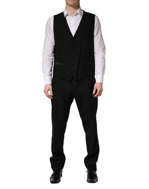 Dolce & Gabbana Schwarzer Wollseide Saxophon Slim Fit 3-teiliger Anzug
