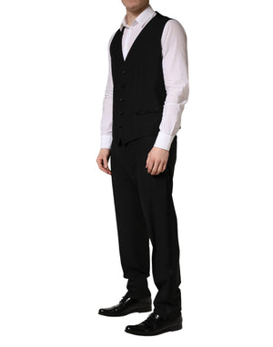 Dolce & Gabbana Schwarzer Wollseide Saxophon Slim Fit 3-teiliger Anzug