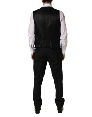 Dolce & Gabbana Schwarzer Wollseide Saxophon Slim Fit 3-teiliger Anzug