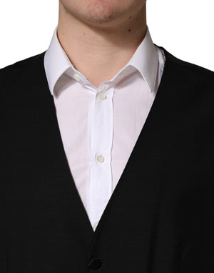 Dolce & Gabbana Schwarzer Wollseide Saxophon Slim Fit 3-teiliger Anzug