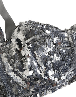 Dolce & Gabbana Silberne Pailletten-Balkonette-BH-Wäsche aus Nylon