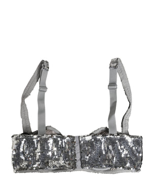 Dolce & Gabbana Silberne Pailletten-Balkonette-BH-Wäsche aus Nylon