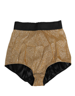 Dolce & Gabbana Goldfarbene Seidenmischung High Waist Miederhose Unterwäsche