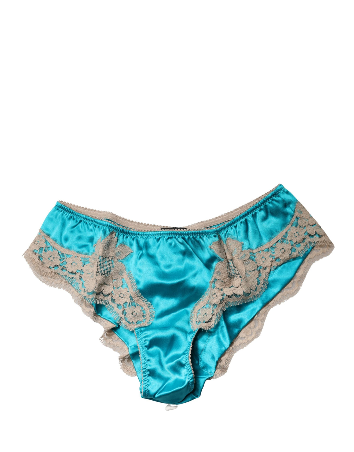 Dolce & Gabbana Blauer Seiden-Satin-Slip mit floraler Spitze