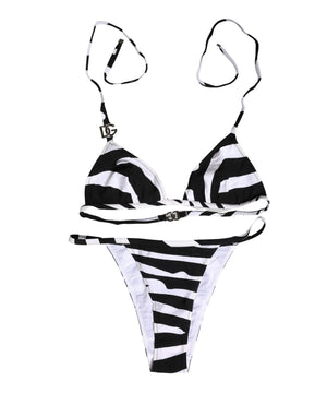 Dolce & Gabbana Bikini-Oberteil und -Unterteil mit schwarzem und weißem Zebramuster