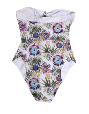 John Galliano Weißer Neckholder-Badeanzug mit Blumenprint