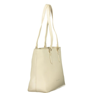Mario Valentino Beige Schultertasche aus Polyurethan für Damen mit Innentasche