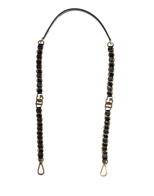 Dolce & Gabbana Schwarzes Leder Goldkette Tasche Accessoire Schulterriemen