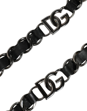 Dolce & Gabbana Schwarzer Leder-Schultergurt mit silberner Kette