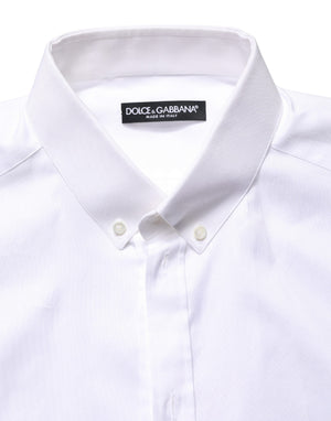 Dolce & Gabbana Weißes Baumwollhemd mit kurzen Ärmeln und Knopfleiste