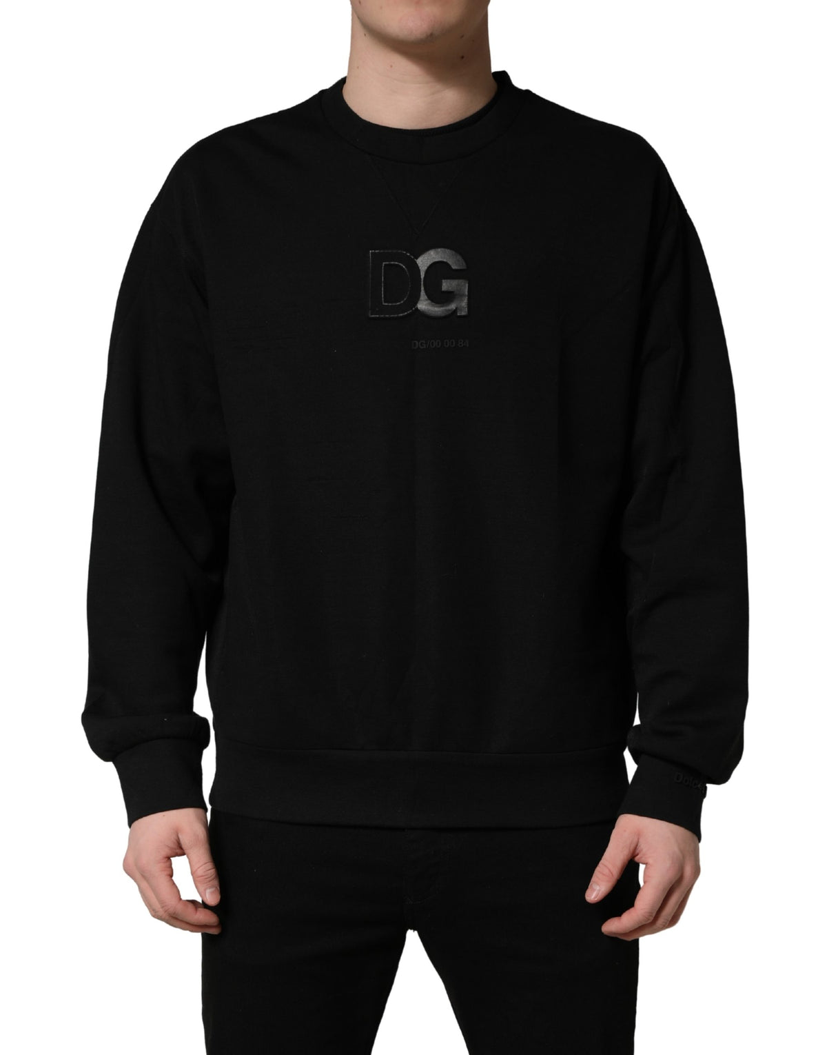Dolce & Gabbana Schwarzer DG Herren Rundhals Pullover aus Baumwolle