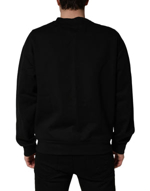 Dolce & Gabbana Schwarzer DG Herren Rundhals Pullover aus Baumwolle
