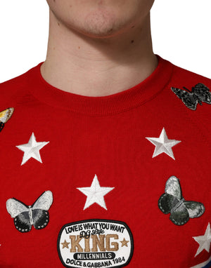 Dolce & Gabbana Pullover aus Wolle mit Schmetterlings- und Sternenmotiv, Rundhalsausschnitt