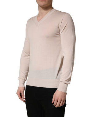 Dolce & Gabbana Beige Kaschmir V-Ausschnitt Herren Pullover Pullover