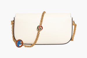 Gucci x Adidas Horsebit 1955 Schultertasche aus weißem und schwarzem Kalbsleder