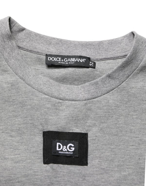 Dolce & Gabbana Graues Baumwoll-T-Shirt mit Rundhalsausschnitt und Logo-Applikation