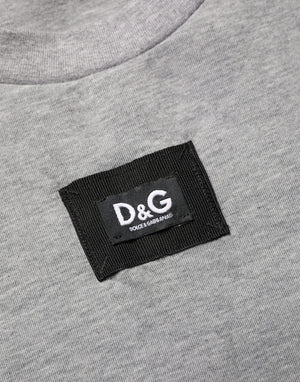 Dolce & Gabbana Graues Baumwoll-T-Shirt mit Rundhalsausschnitt und Logo-Applikation